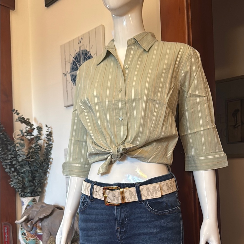 NWT northern reflections size small Striped Green Button-Up Women's Top